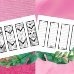 Cats Flowers and Hearts 2 Coloring Page Bookmark Set of 4 Printable Bookmark Set