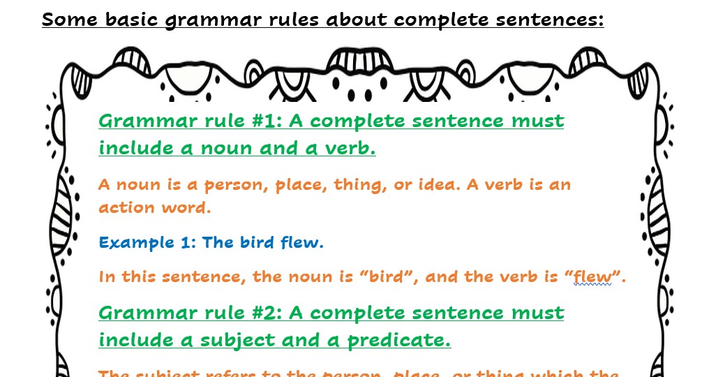 English Grammar: Complete sentences – TeachersTrading.com